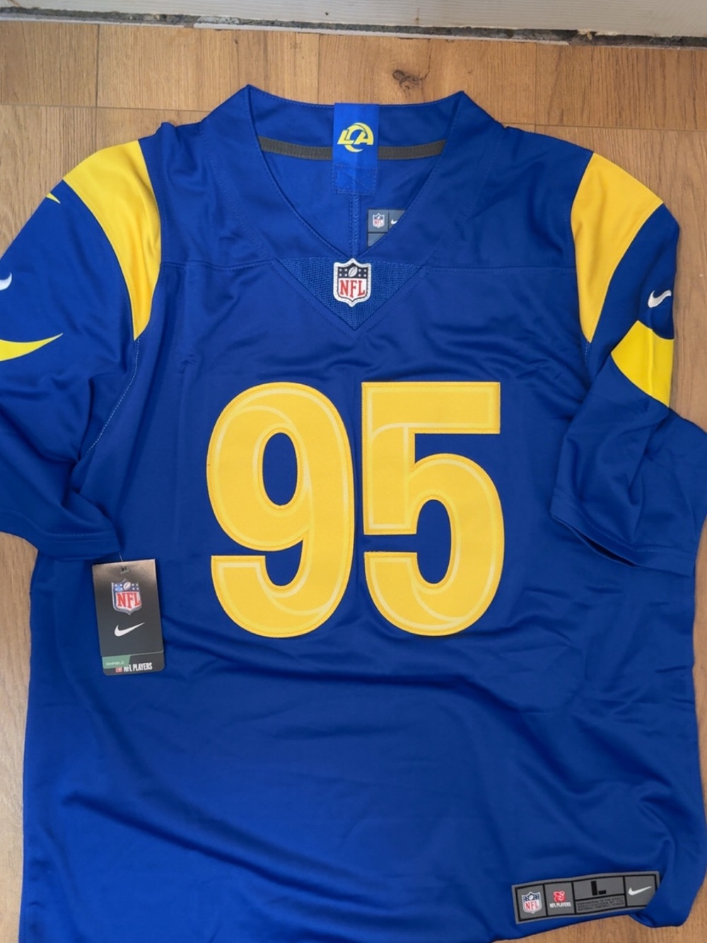 NFL Men's Blue and Yellow #95 Football Jersey